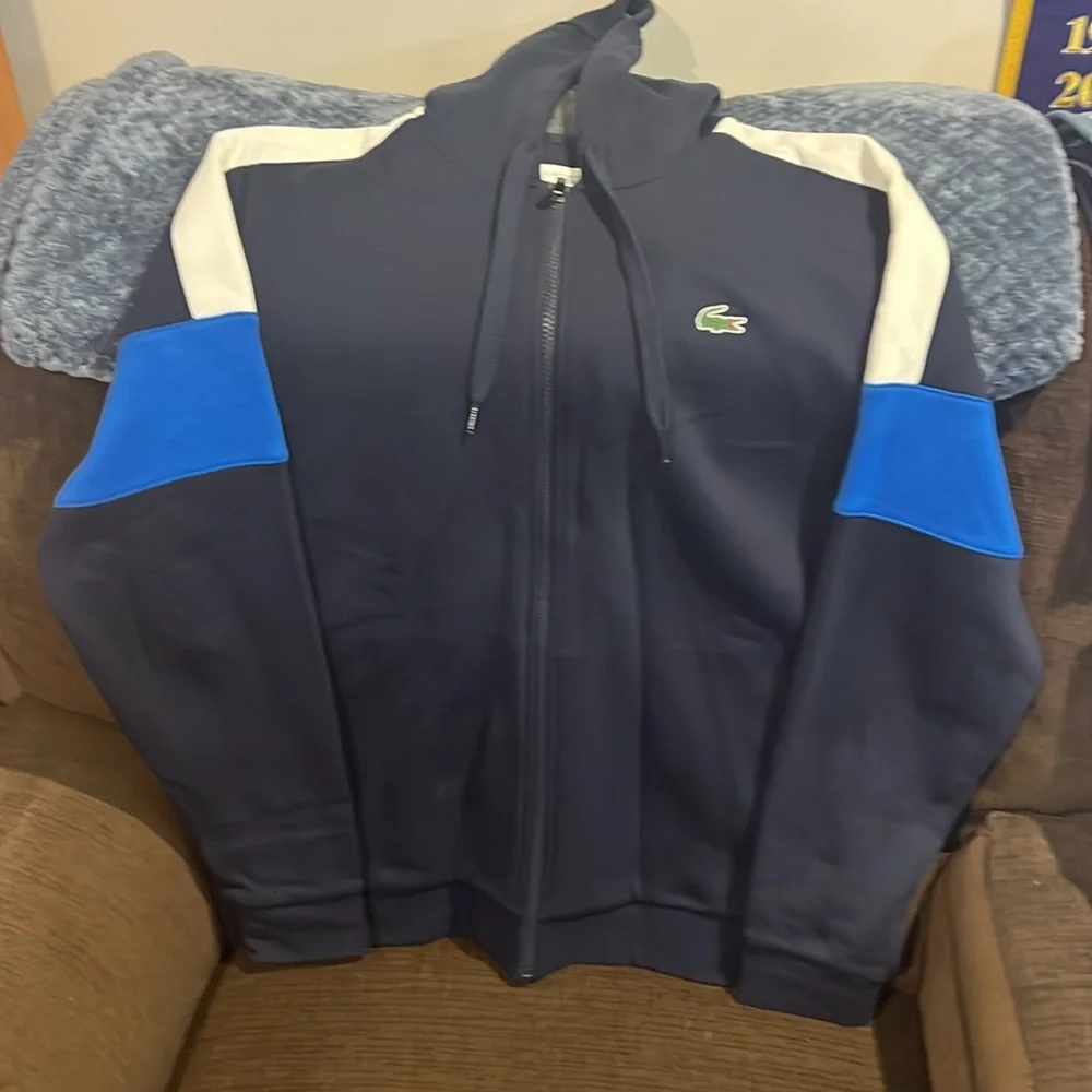 Lacoste Navy Blue Hoodie with White and Blue Accents - Picture 6 of 8